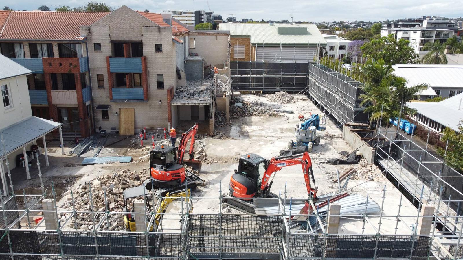 Aerial drone view of the Ramada Hotel structural demolition, Windsor
